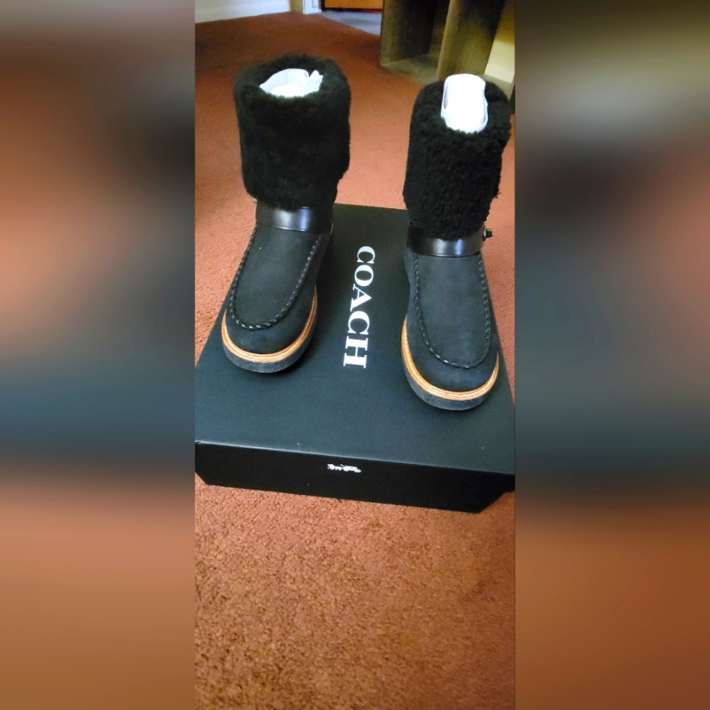 COACH Shearling Moto Boots